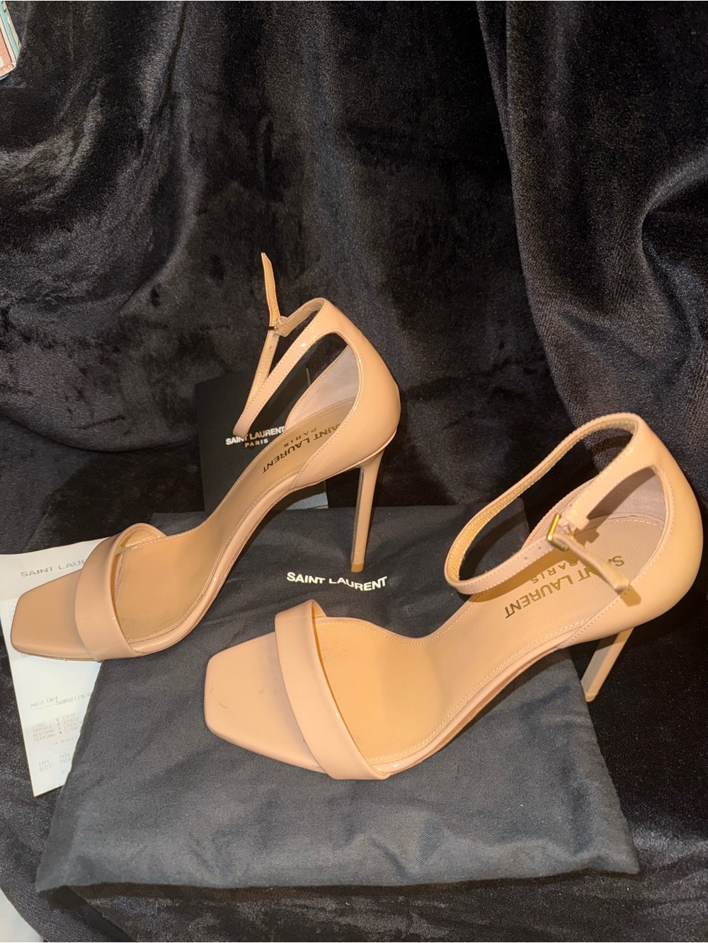 Saint Laurent Nude Beige Patent Leather Ankle-Strap Heels